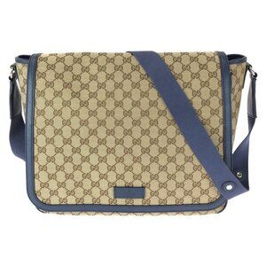 Gucci Beige Blue Silver GG Canvas Leather Shoulder Bag